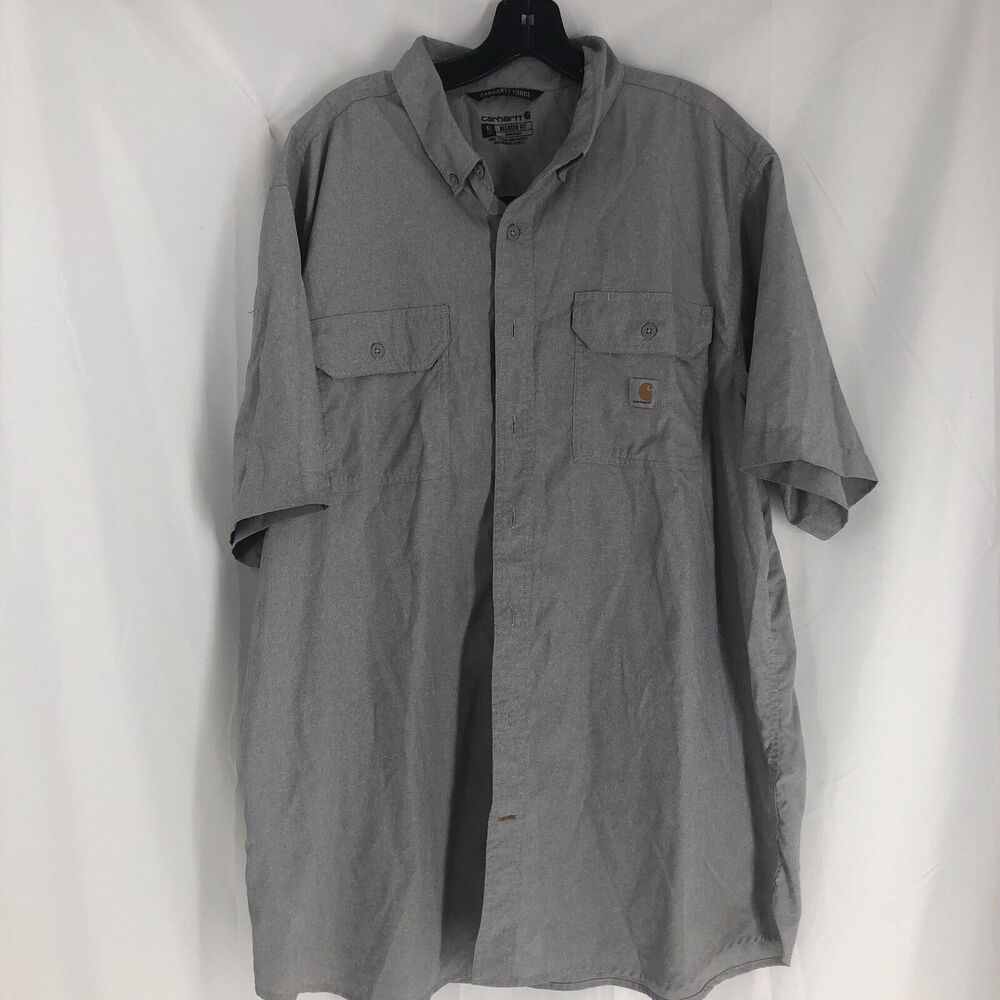 Carhartt Shirt Mens XLTall Short Sleeve Button Front Relaxed Fit Gray